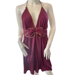 Julie Haus Womens Purple Gold Bow Halter Dress Silk Cocktail Dress size 4 NWOT
